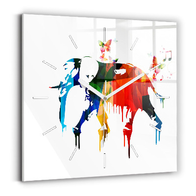 Szögletes üvegóra 30x30 Színes festett elefánt