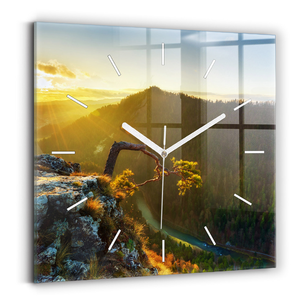 Szögletes üvegóra 30x30 Naplemente a hegyek felett