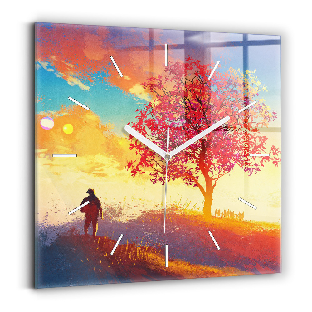 Szögletes fali üvegóra 30x30 Őszi táj