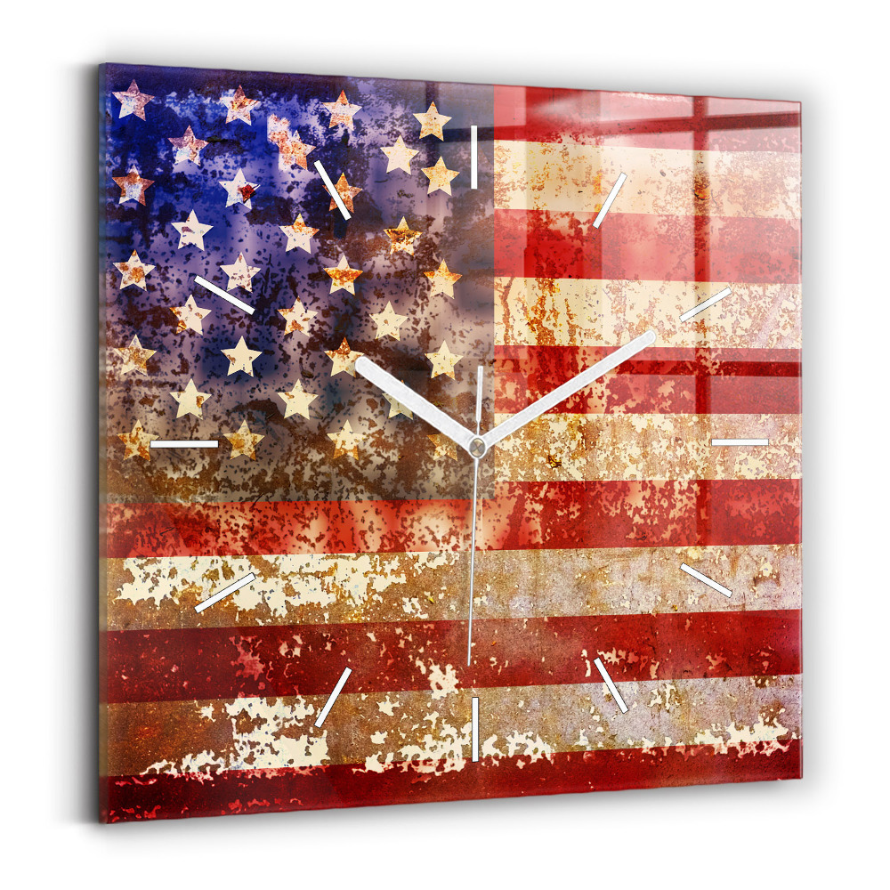 Szögletes fali üvegóra 30x30 USA zászló vintage stílusban
