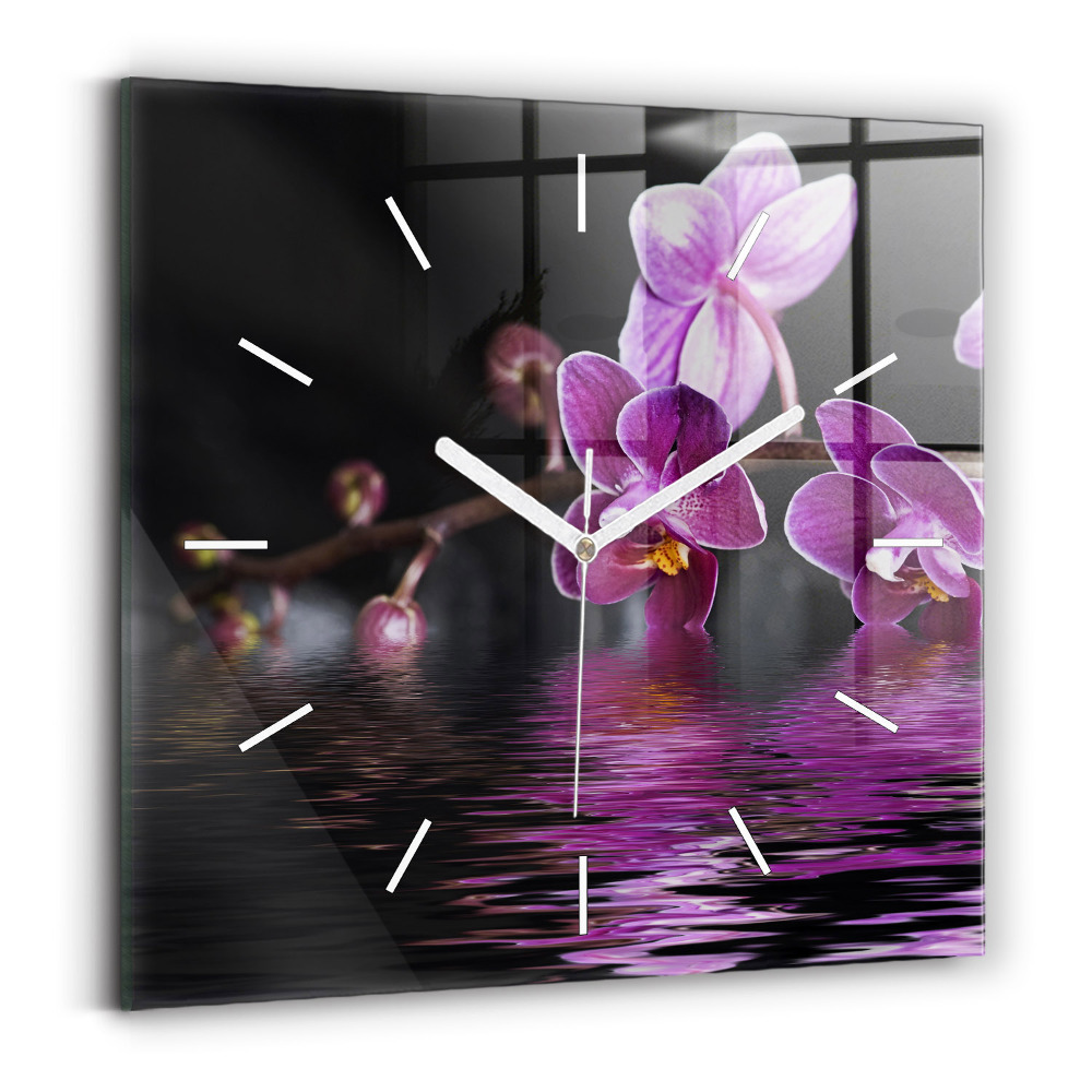 Szögletes üvegóra 30x30 Orchidea virág a vízen