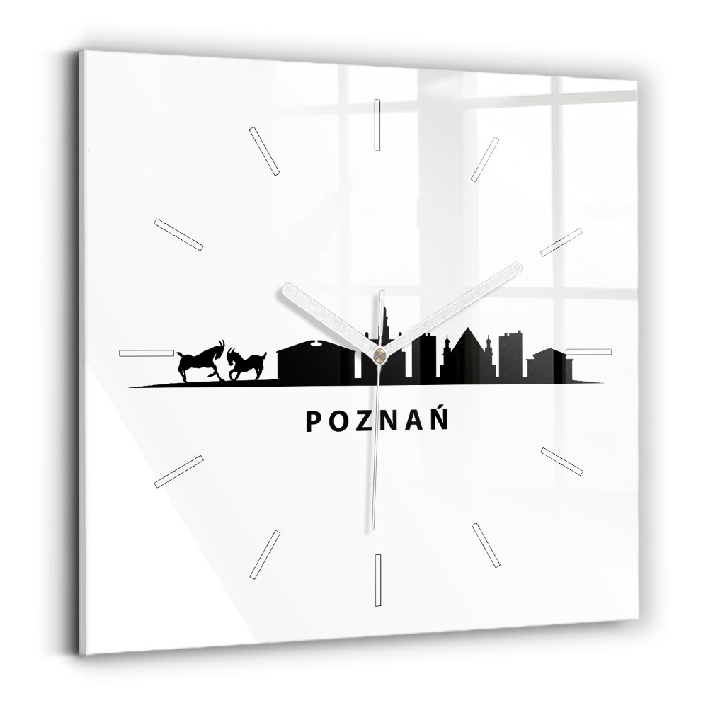 Négyzet alakú üvegóra 30x30 Poznań panoráma grafika
