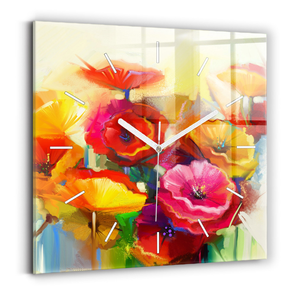 Szögletes fali üvegóra 30x30 Színes pipacsok