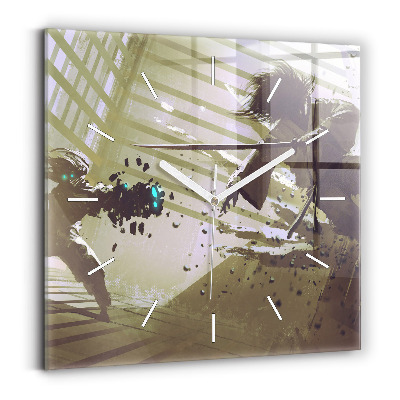 Szögletes fali üvegóra 30x30 Robot és szamuráj harc