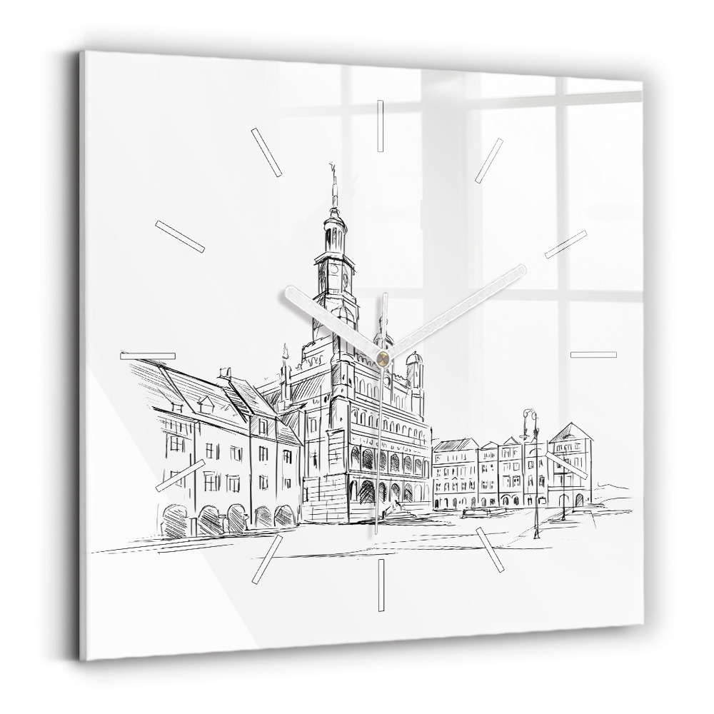 Szögletes üvegóra 30x30 Vázlat Poznań óvárosáról