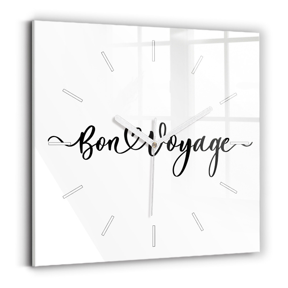 Négyzet alakú üvegóra 30x30 Bon voyage felirat