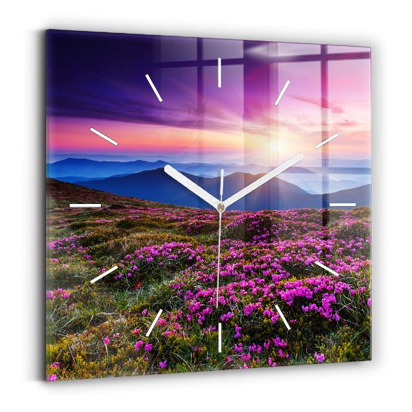 Szögletes üvegóra 30x30 Napkelte és virágok