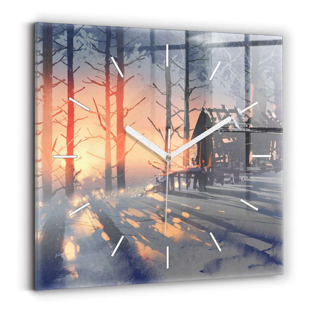 Négyzet alakú üvegóra 30x30 Téli táj a fák