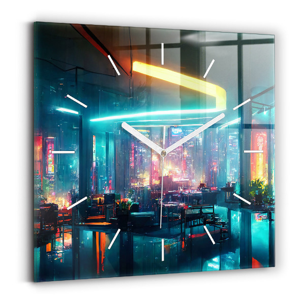 Szögletes üvegóra 30x30 Egy város cyberpunk stílusban