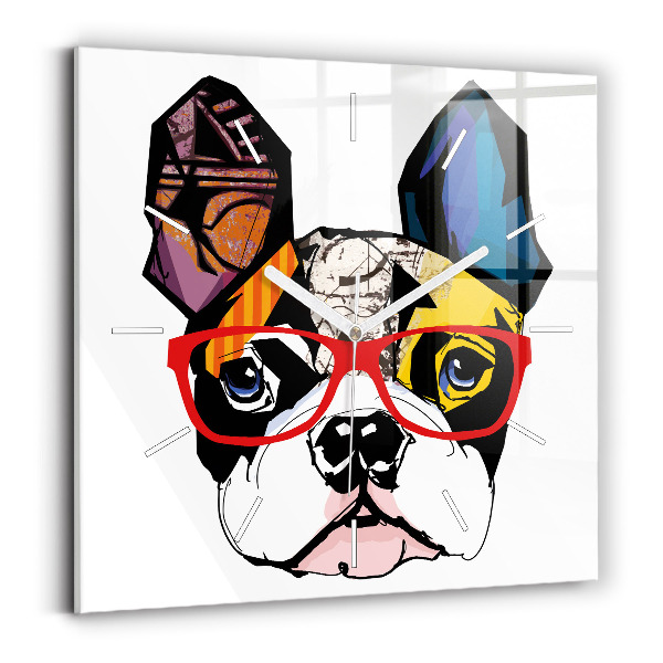 Szögletes fali üvegóra 30x30 Francia bulldog szemüveggel