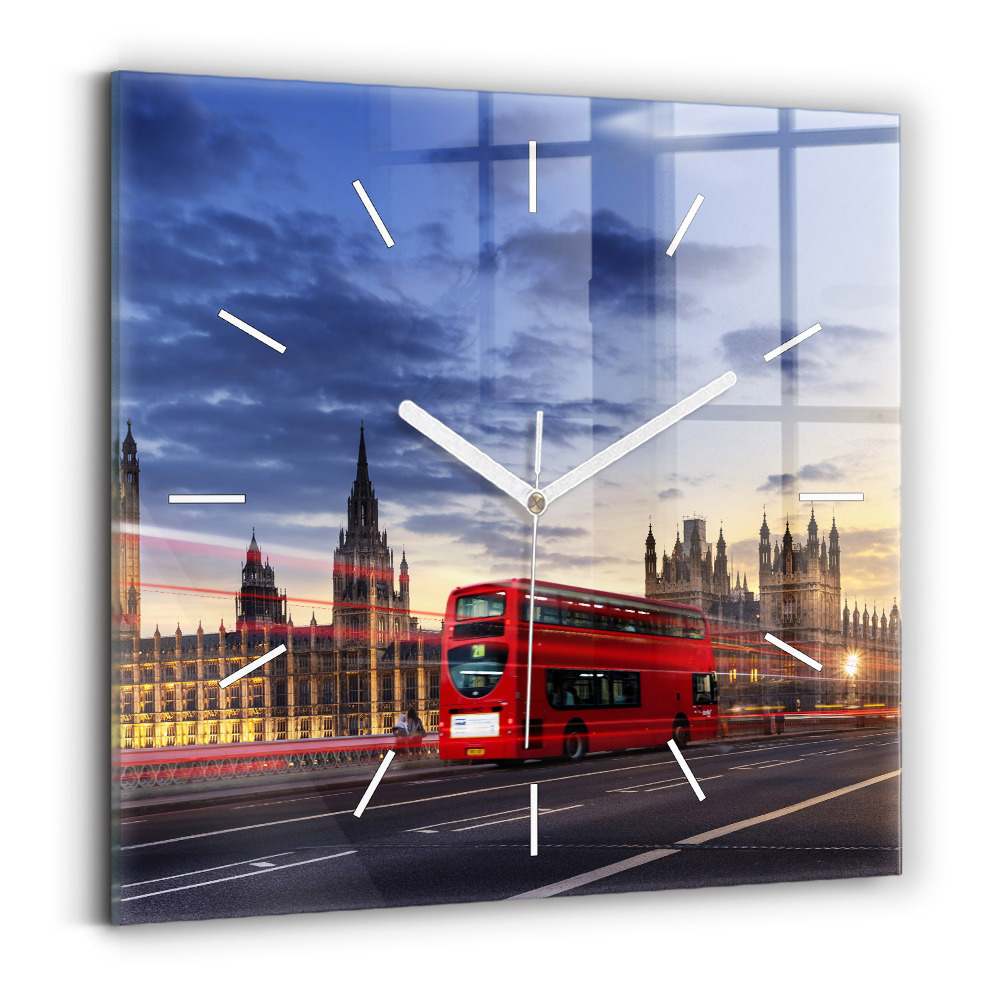 Négyzet alakú üvegóra 30x30 Vörös londoni busz
