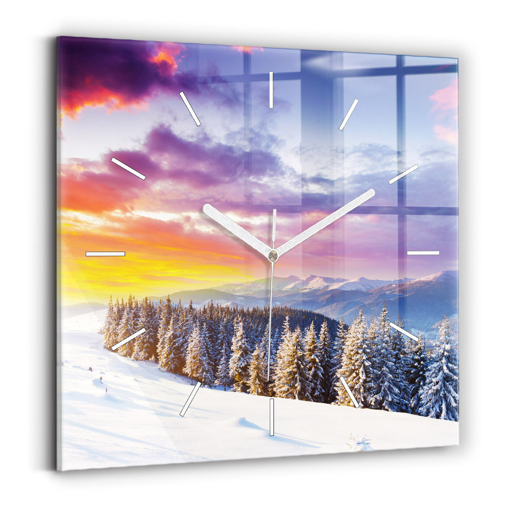Szögletes fali üvegóra 30x30 Téli hegyi táj