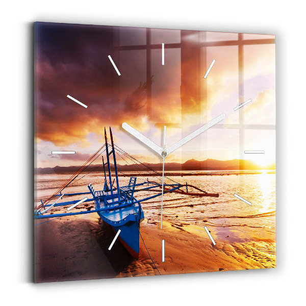 Négyzet alakú üvegóra 30x30 Hajó és naplemente