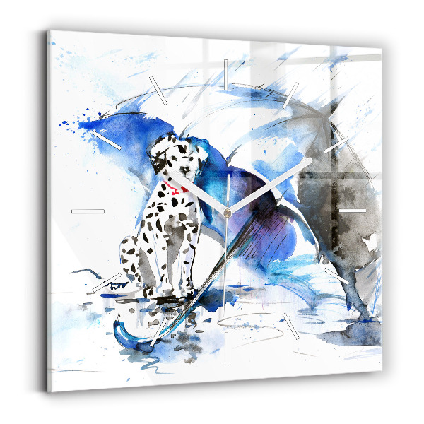 Szögletes üvegóra 30x30 Dalmata és esernyő