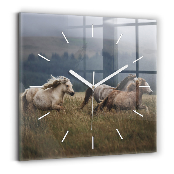 Szögletes fali üvegóra 30x30 Lovak vágtatnak