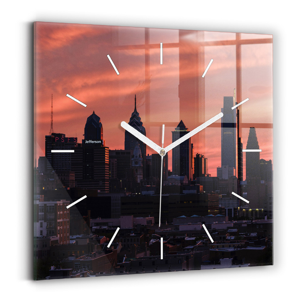 Négyzet alakú üvegóra 30x30 Philadelphia város látképe