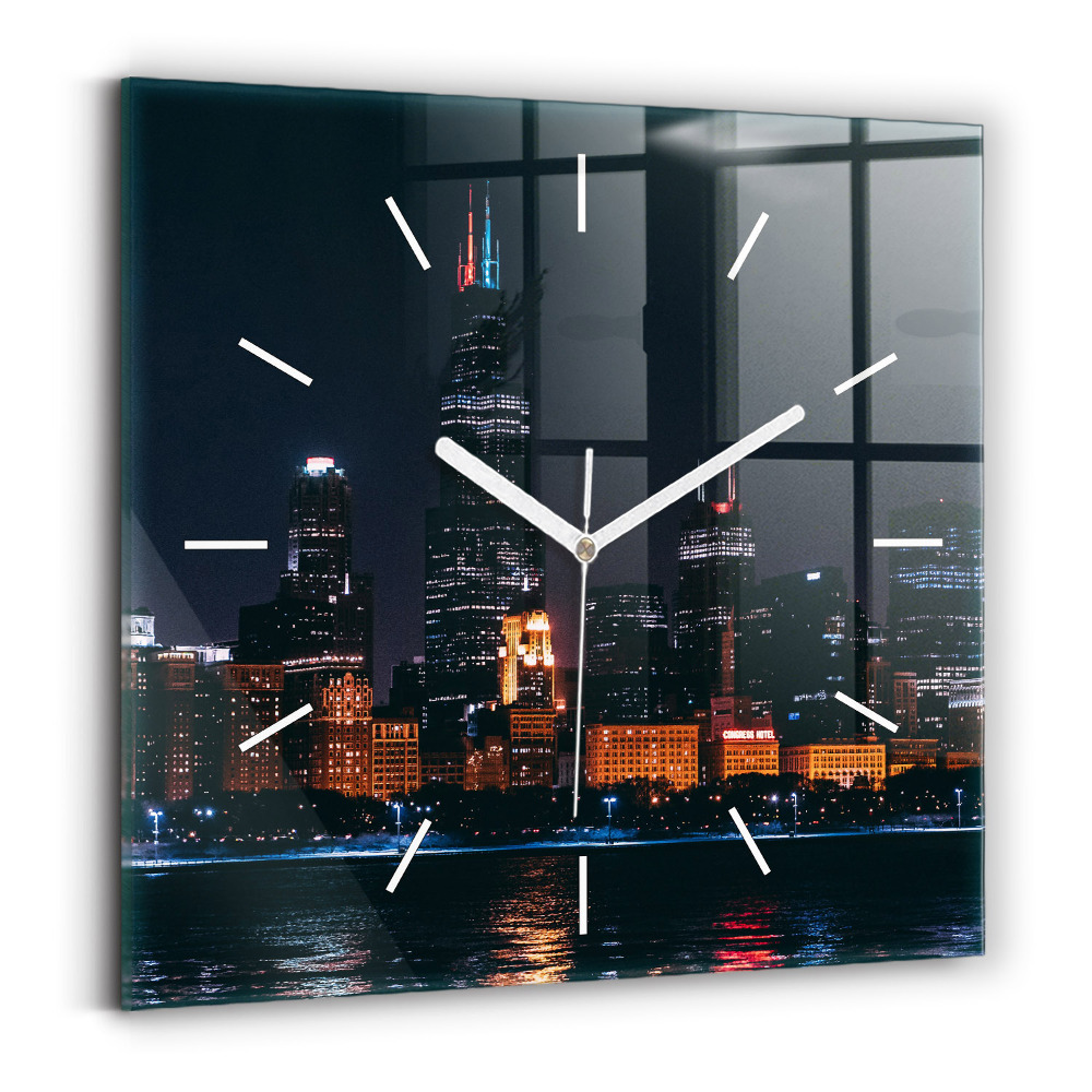 Négyzet alakú üvegóra 30x30 Chicago városkép