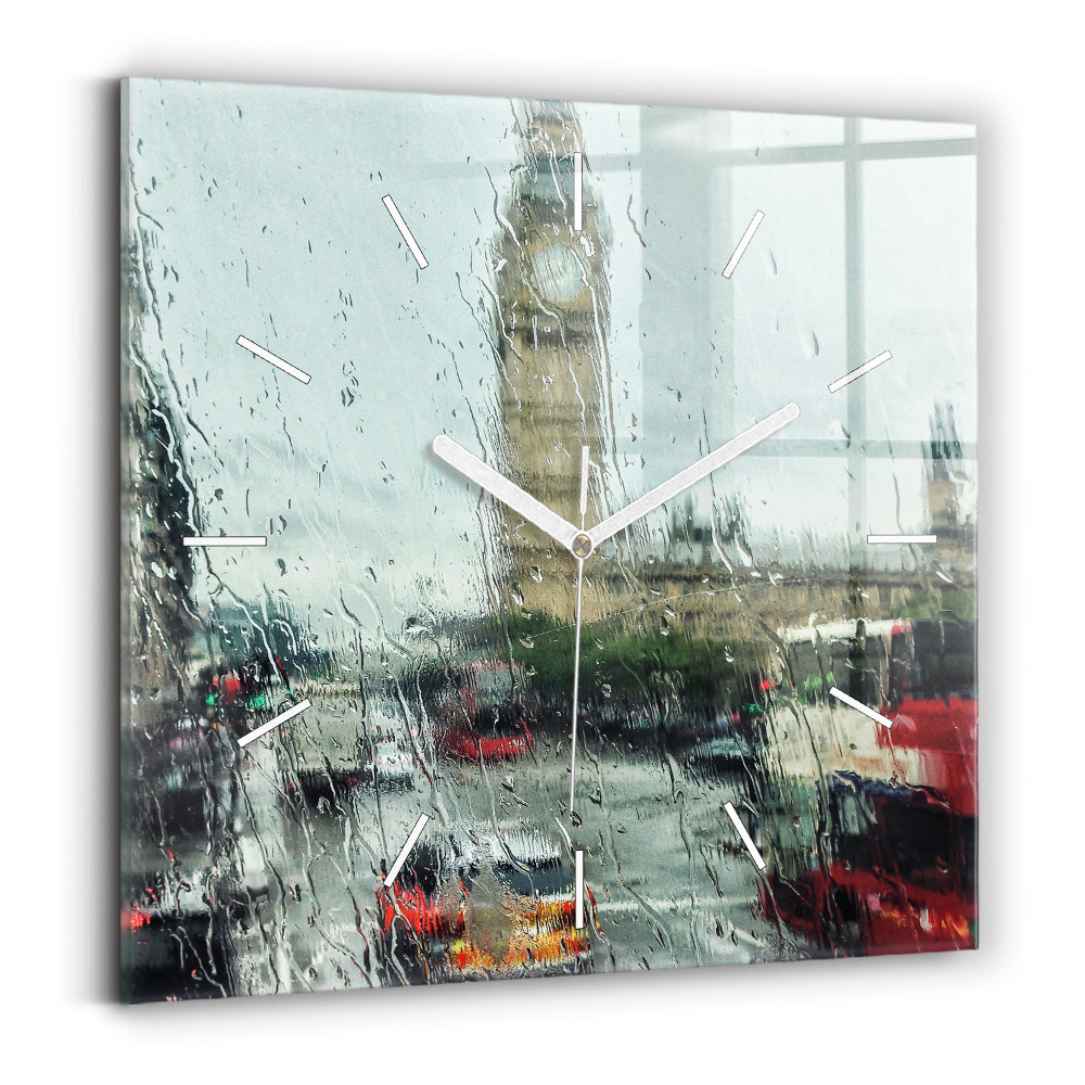 Szögletes üvegóra 30x30 Esős London