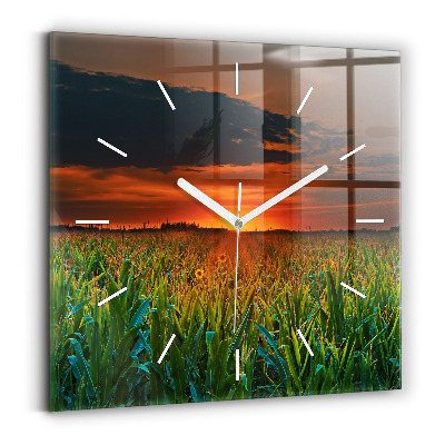 Szögletes üvegóra 30x30 Napraforgó a réten