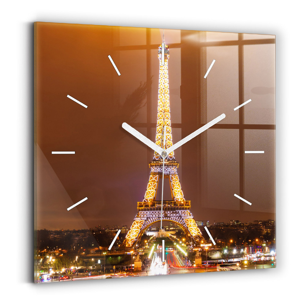 Négyzetes üvegóra 30x30 Kivilágított Eiffel-torony