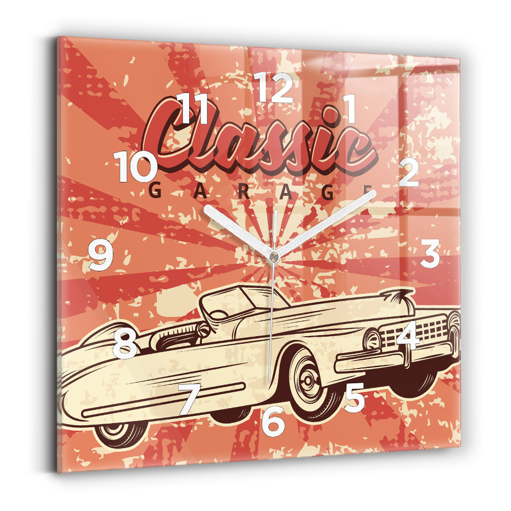 Szögletes fali üvegóra 30x30 Vintage Retro autó