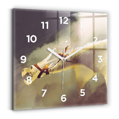 Szögletes fali üvegóra 30x30 Sárkánylovas illusztráció