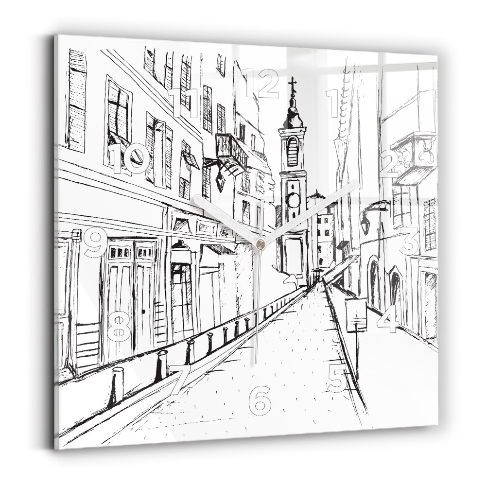 Négyzetes üvegóra 30x30 Provence város rajza