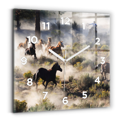 Szögletes fali üvegóra 30x30 Rohanó lovak csordája