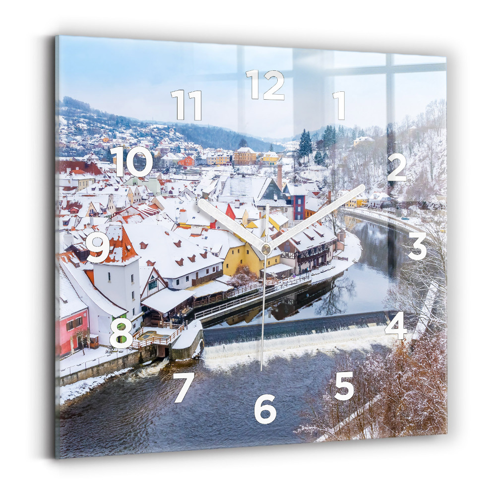 Szögletes üvegóra 30x30 Panoráma a városra télen