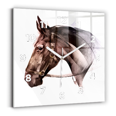 Szögletes üvegóra 30x30 Egy ló festett profilja