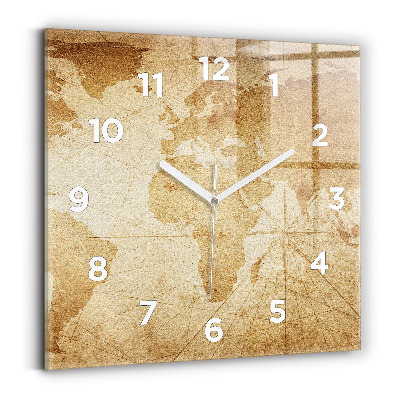 Négyzetes üvegóra 30x30 Vintage világtérkép