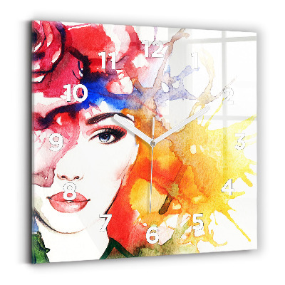 Szögletes fali üvegóra 30x30 Színes portré egy nőről
