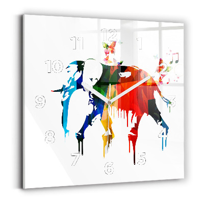 Szögletes üvegóra 30x30 Színes festett elefánt