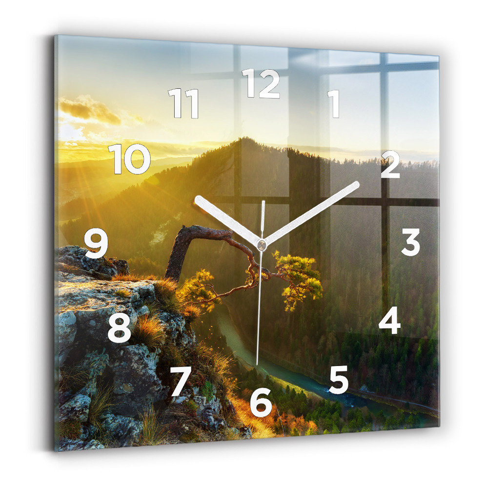 Szögletes üvegóra 30x30 Naplemente a hegyek felett