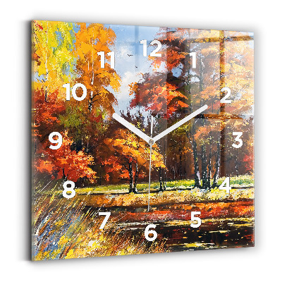 Négyzetes üvegóra 30x30 Őszi táj egy folyóval