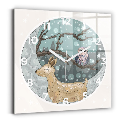 Szögletes üvegóra 30x30 Éjszakai állatok és a hold