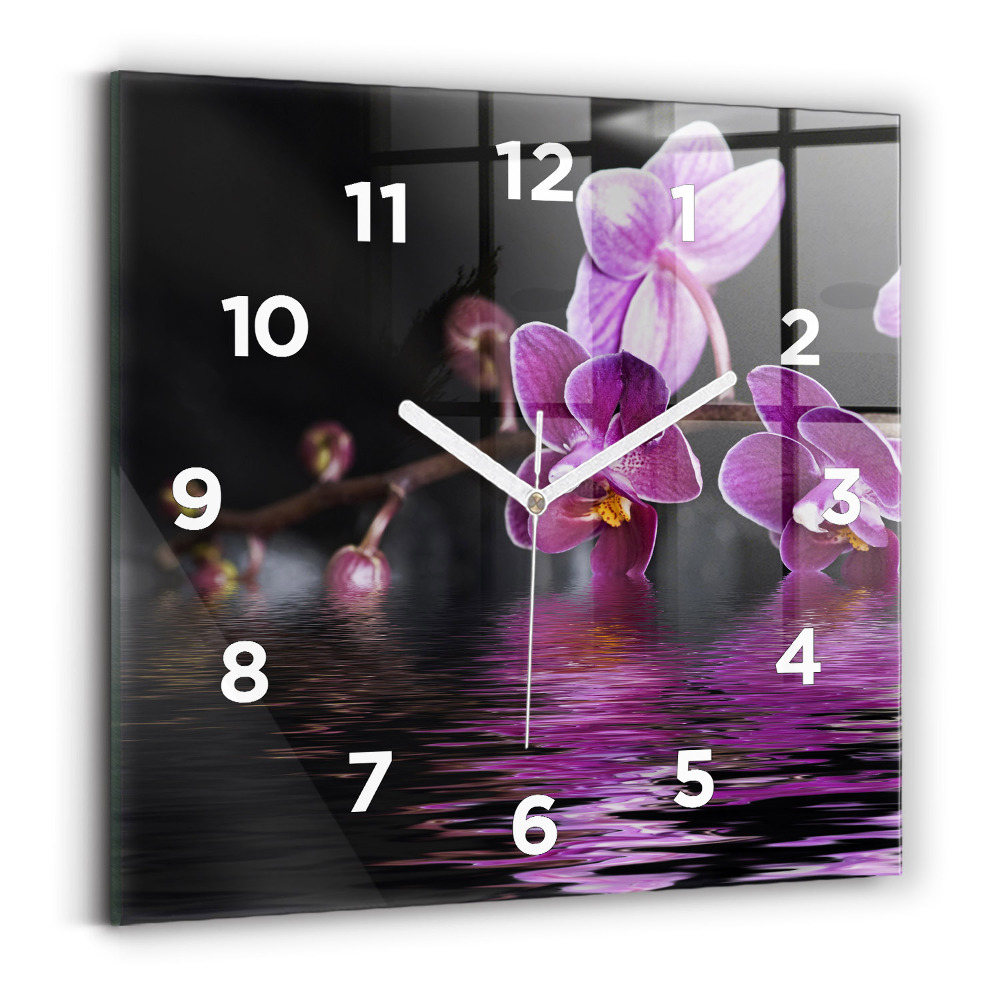 Szögletes üvegóra 30x30 Orchidea virág a vízen