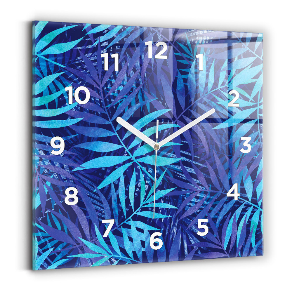 Szögletes fali üvegóra 30x30 Kék levelek