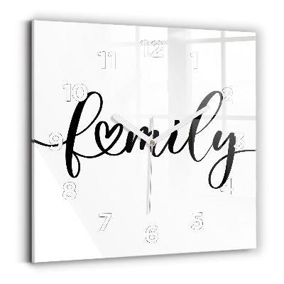 Szögletes fali üvegóra 30x30 Családi felirat és szív