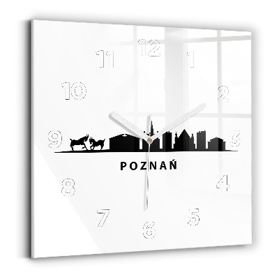Négyzet alakú üvegóra 30x30 Poznań panoráma grafika