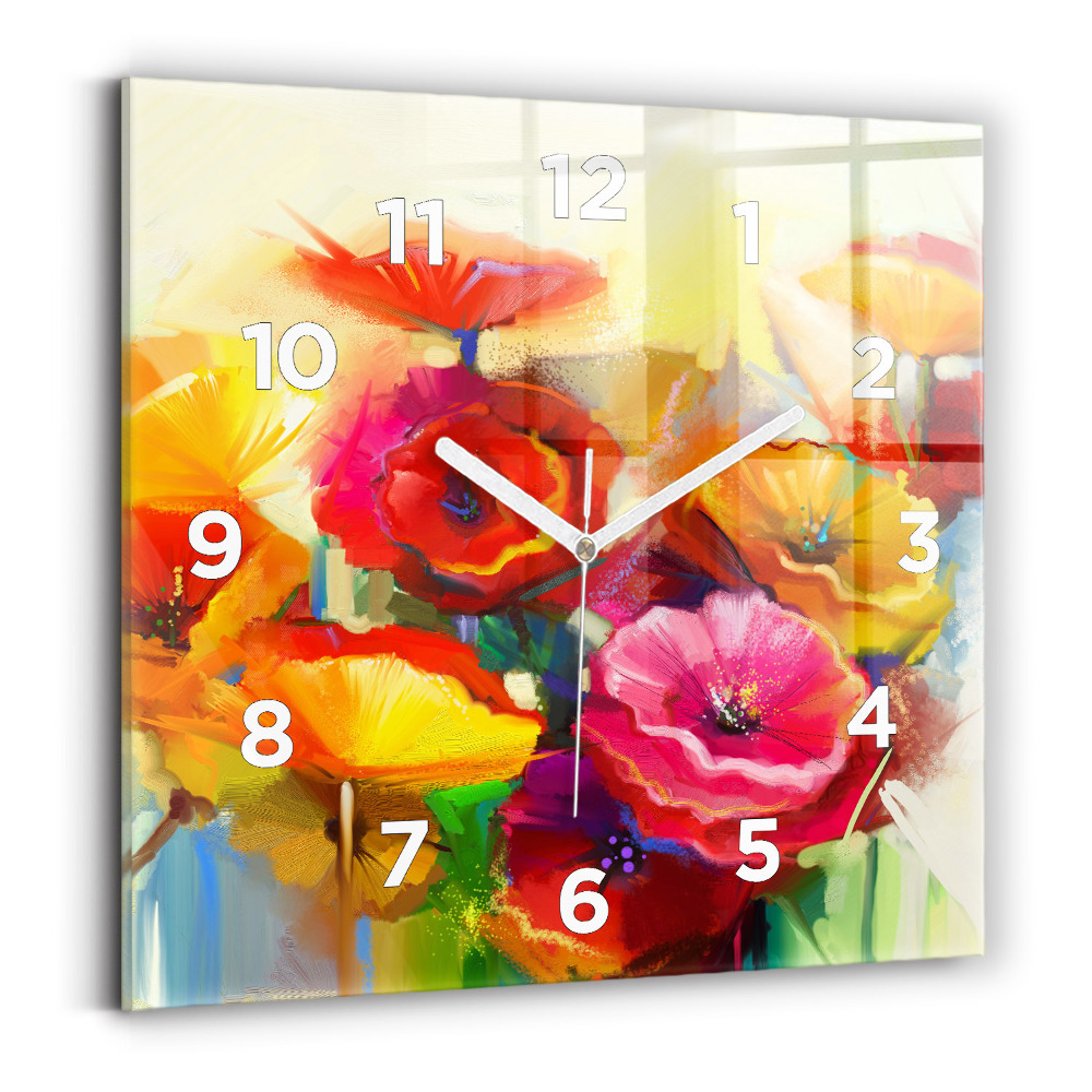 Szögletes fali üvegóra 30x30 Színes pipacsok