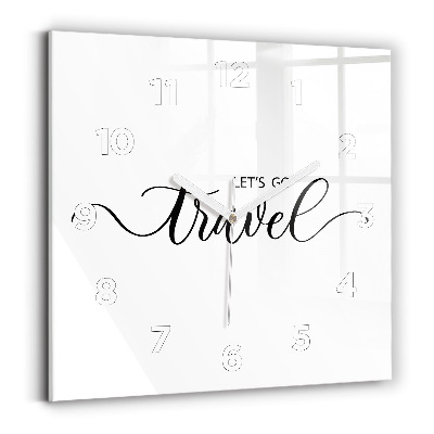 Négyzet alakú üvegóra 30x30 Utazási felirat