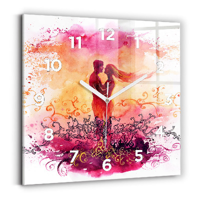 Négyzetes üvegóra 30x30 Akvarell szerelmes pár