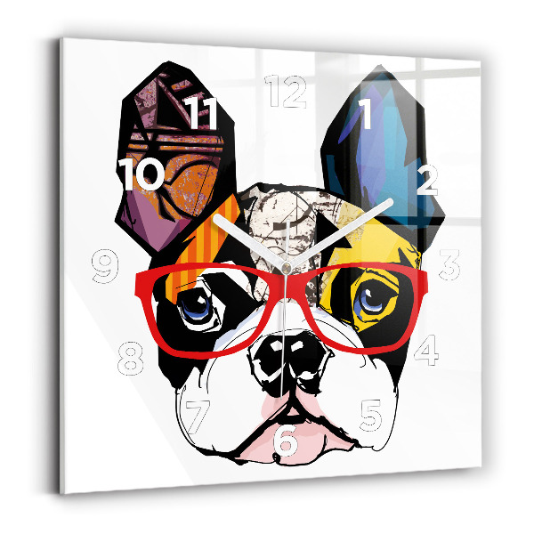 Szögletes fali üvegóra 30x30 Francia bulldog szemüveggel