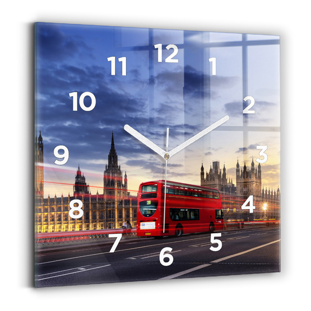 Négyzet alakú üvegóra 30x30 Vörös londoni busz