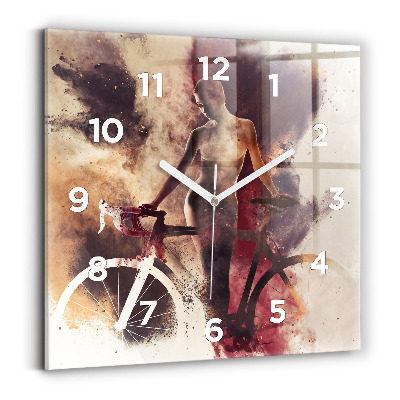 Szögletes fali üvegóra 30x30 Nő és kerékpár