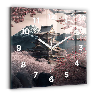 Négyzetes üvegóra 30x30 Torony és virágok Ázsiában