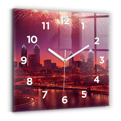 Szögletes üvegóra 30x30 Város éjszaka Philadelphiában