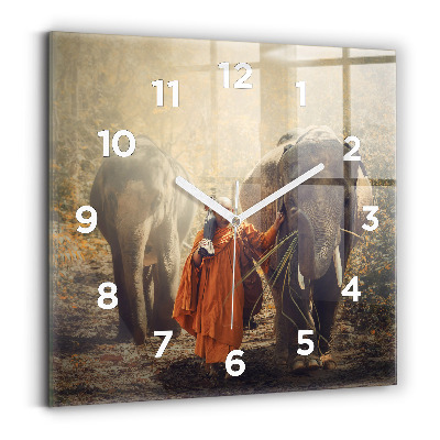 Négyzetes üvegóra 30x30 Egy szerzetes, aki elefántokat vezet