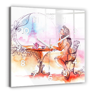 Szögletes üvegóra 30x30 Nő teát iszik